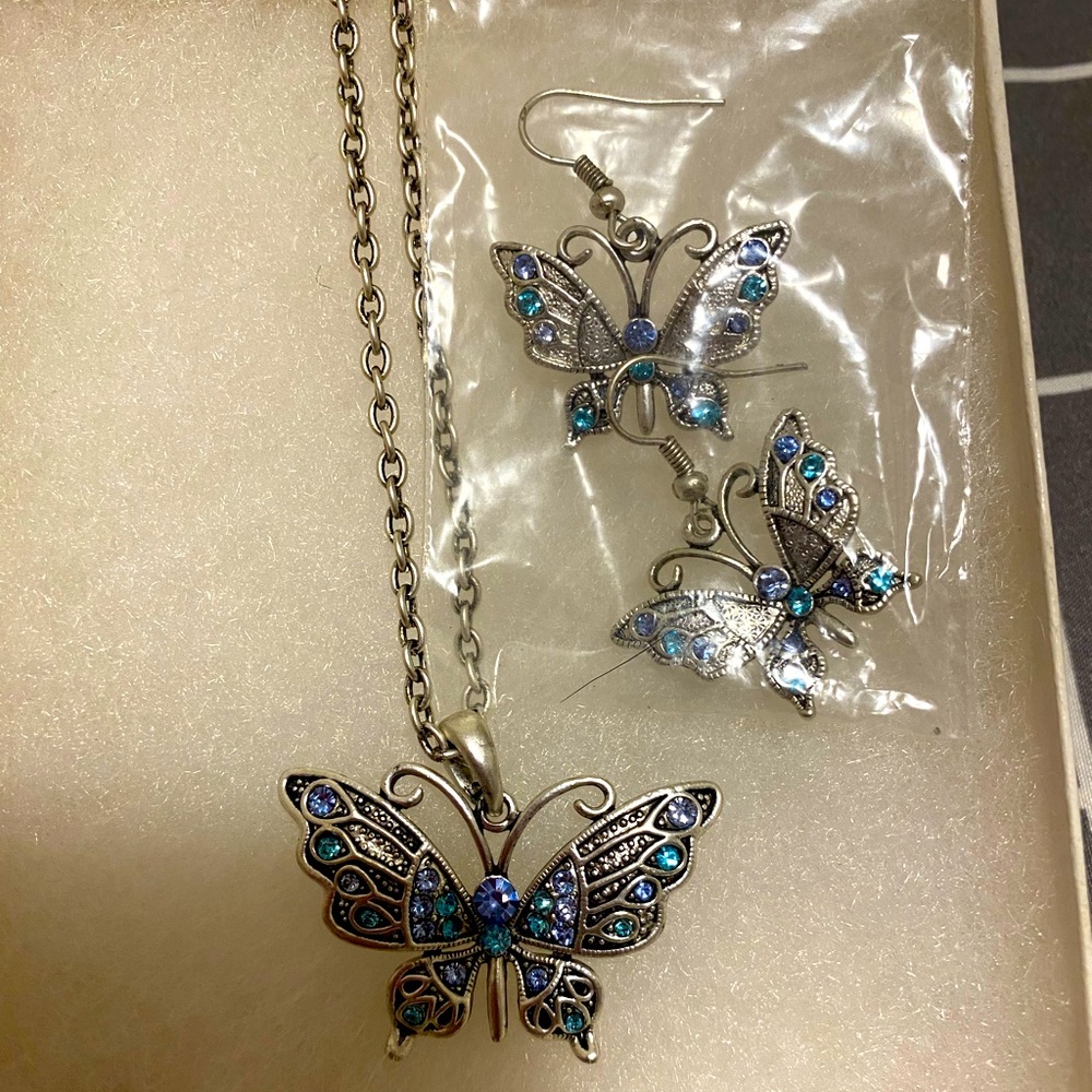 Matching butterfly necklace + earrings